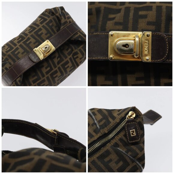 FENDI Zucca Canvas Vanity Pouch Black Brown Gold Auth 124810 - Picture 16 of 16